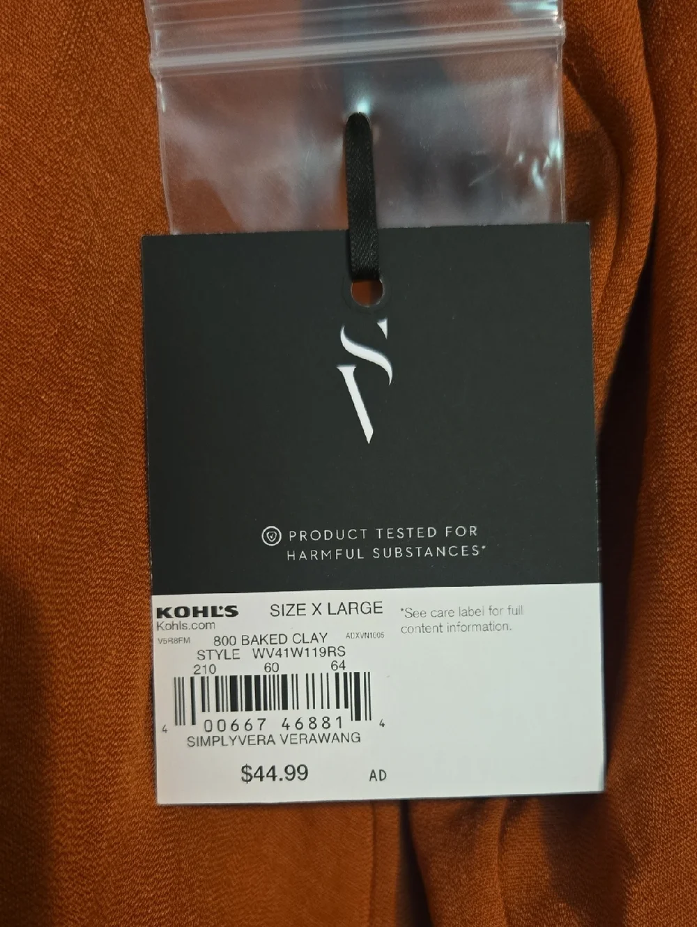 Simply Vera Vera Wang Rust-Colored Button-Front Tie Hem Shirt Size Xl NWT - Picture 4 of 8